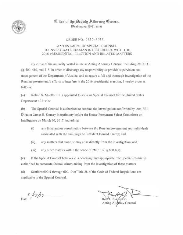 Appointment of Special Counsel Letter - Page 1